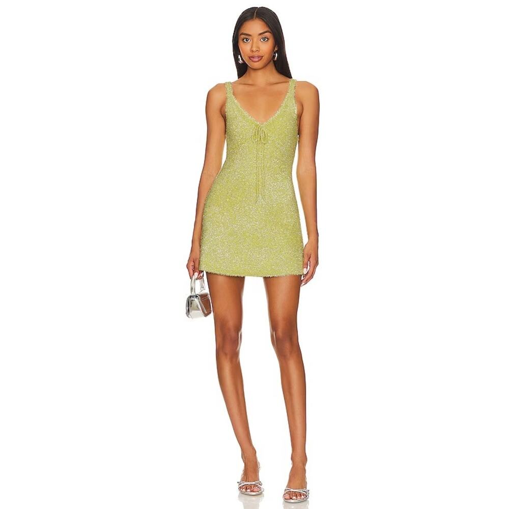 Joos Tricot Green Tinsel Knit Mini Slip Dress, REVOLVE, Festival, Large‎ NWT